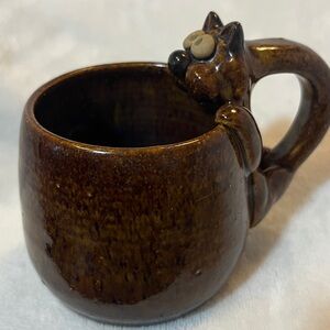 Vintage Hand Made Pottery Cat Mug by Artist Nishio 1976